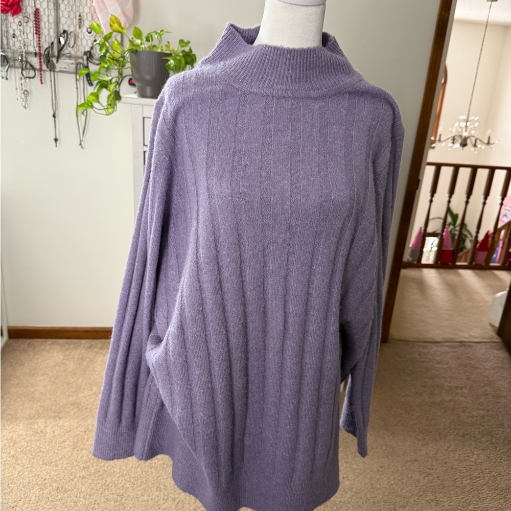 Torrid Purple Ribbed Tunic Sweater Size 1 Cozy Mock Neck